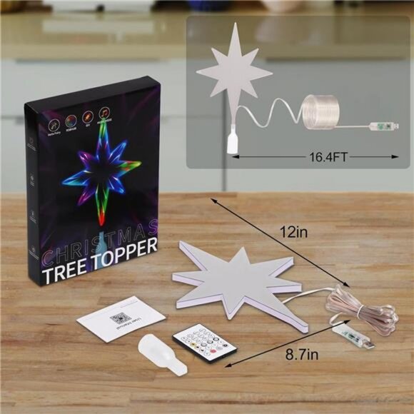 Smart Christmas Tree Topper Star, 8.7" W*12.0''H 27LED RGB Color Change - Picture 6 of 7